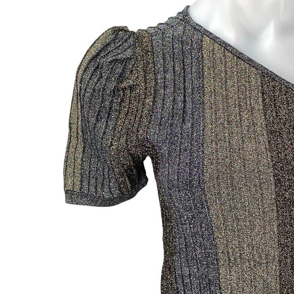 Parker Multicolor Metallic Colorblock Ribbed One Shoulder Mini A-Line Dress Sz M - Picture 2 of 6